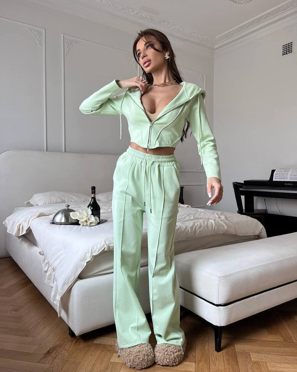 Damen stylisches Kapuzenset mit elegantem Reißverschluss Sovae