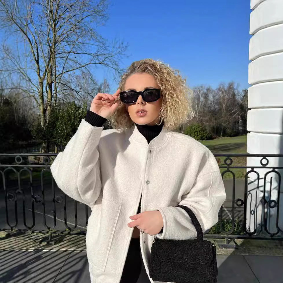 Damen modische Oversized-Jacke mit Stehkragen und seitlichen Taschen Sovae