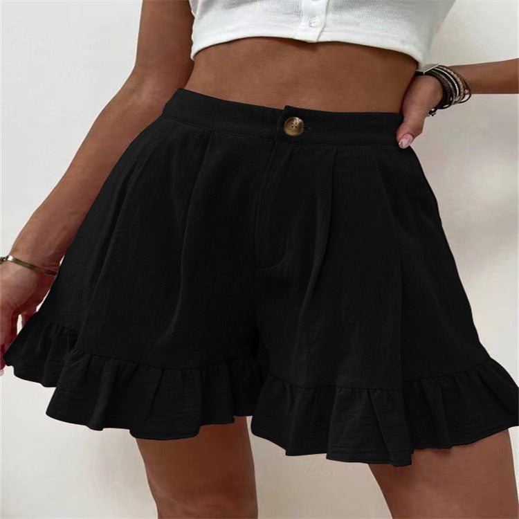 Damen Volant-Shorts mit elastischem Bund und seitlichen Taschen Sovae