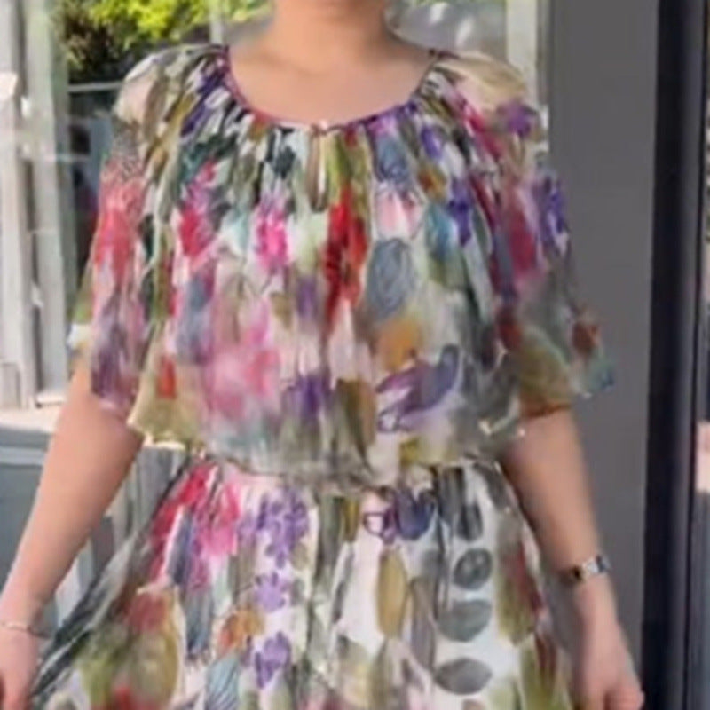 Damen maxilanges Kleid mit floralen Rüschendetails Sovae