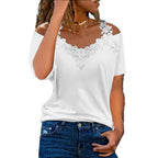 Damen Off-Shoulder T-Shirt mit floralen Spitzenakzenten Sovae