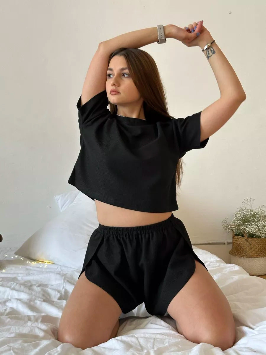 Damen lässiges Crop-Top und Shorts Set Sovae