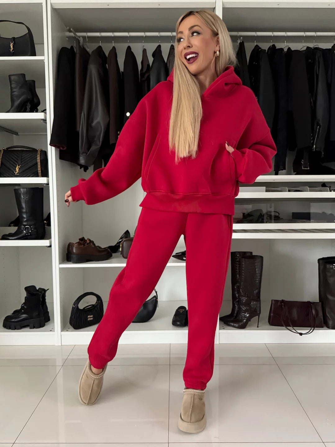 Damen Fleece-Lounge-Anzug mit Kapuze Sovae