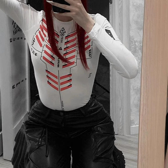 Damen Langärmliger Bodysuit mit grafischem Design Sovae