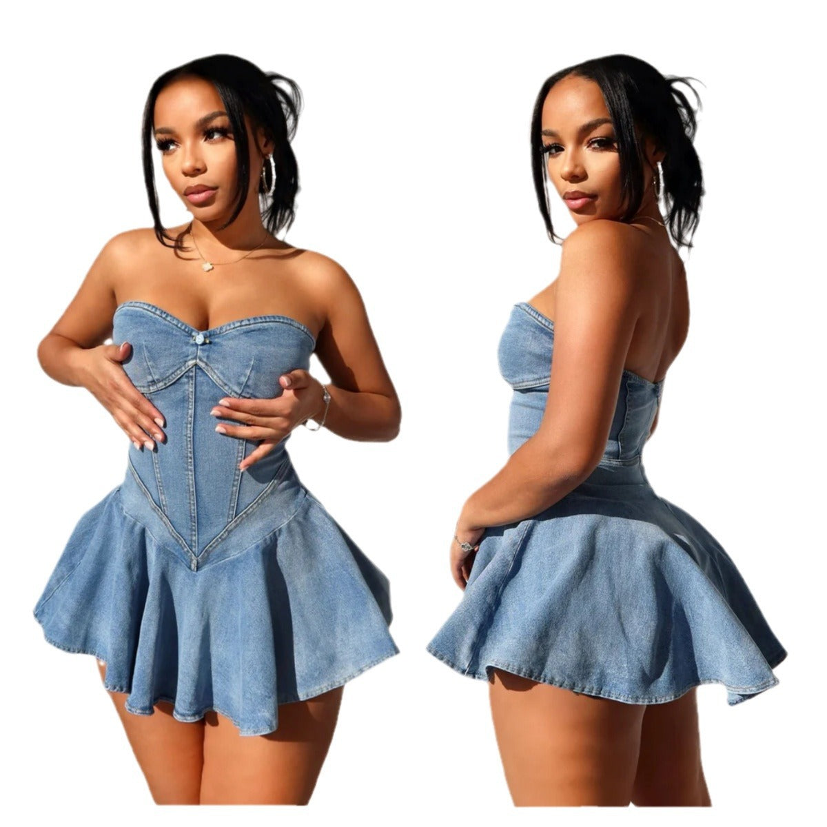 Damen Denim-Corsagenkleid Sovae