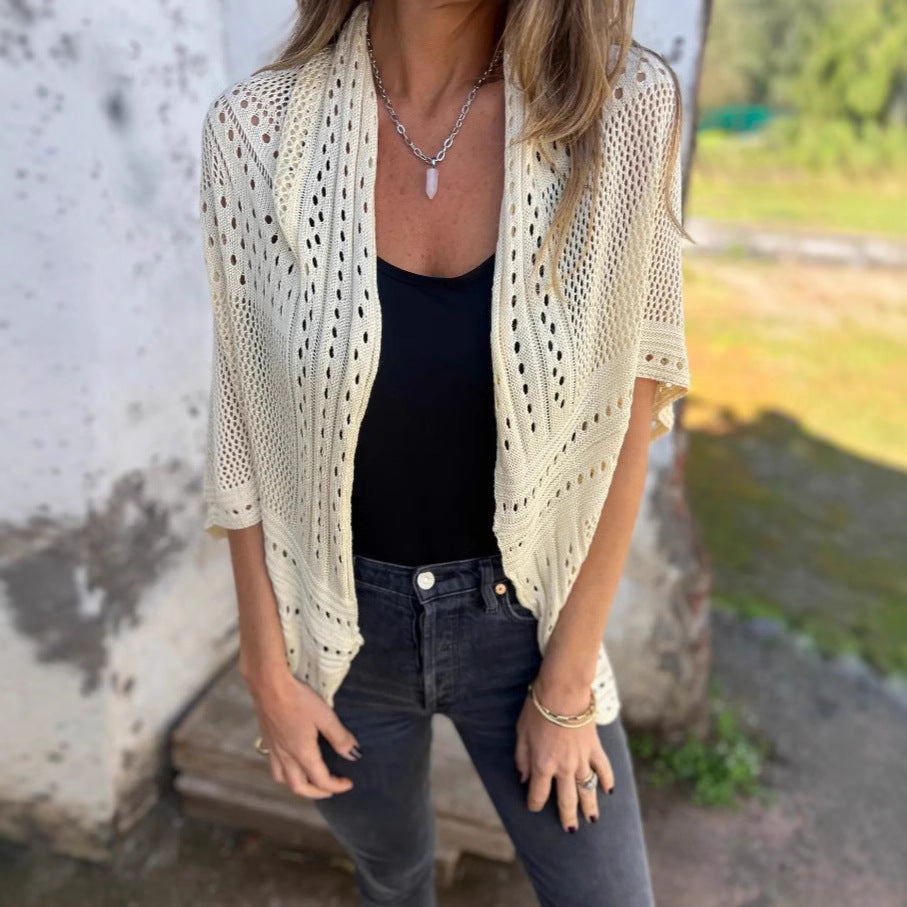 Damen luftige Strickjacke mit Schalkragen Sovae