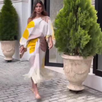 Damen Wickelkleid mit asymmetrischem Saum und farbenfrohen Mustern Sovae