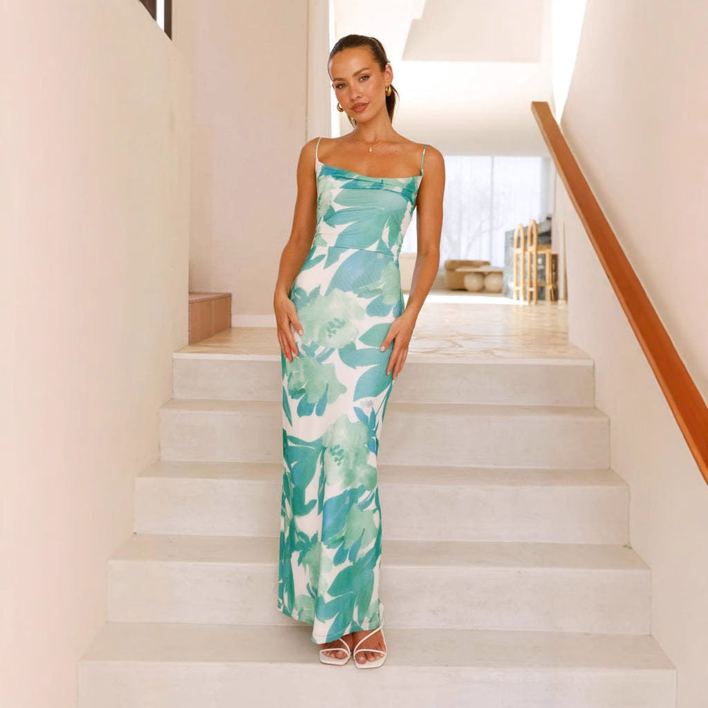 Damen figurbetontes Maxikleid mit floralem Design und Spaghettiträgern Sovae