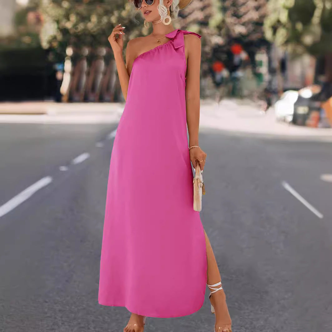 Damen Maxikleid mit asymmetrischem Träger und Seitenschlitz Sovae