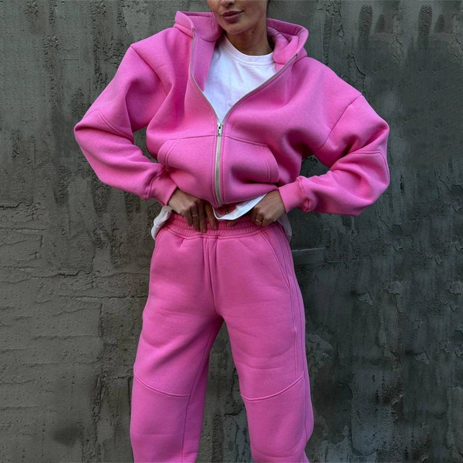 Damen bequemer Fleece-Trainingsanzug mit hohem Kragen Sovae