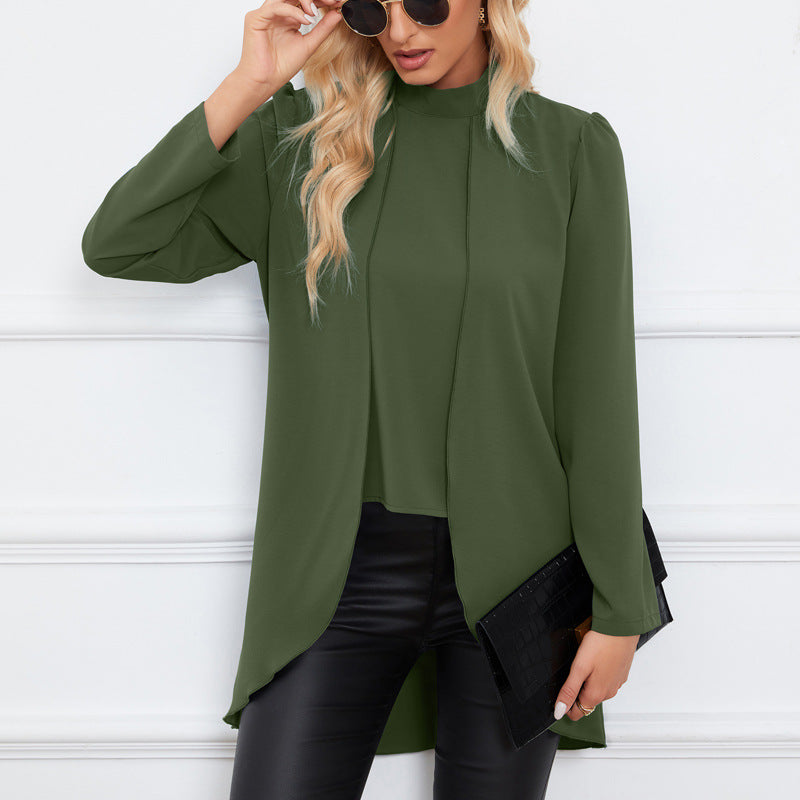 Damen Longbluse mit elegantem Stehkragen und fließendem Schnitt Sovae