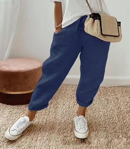 Damen bequeme Leinenhose mit elastischem Bund Sovae