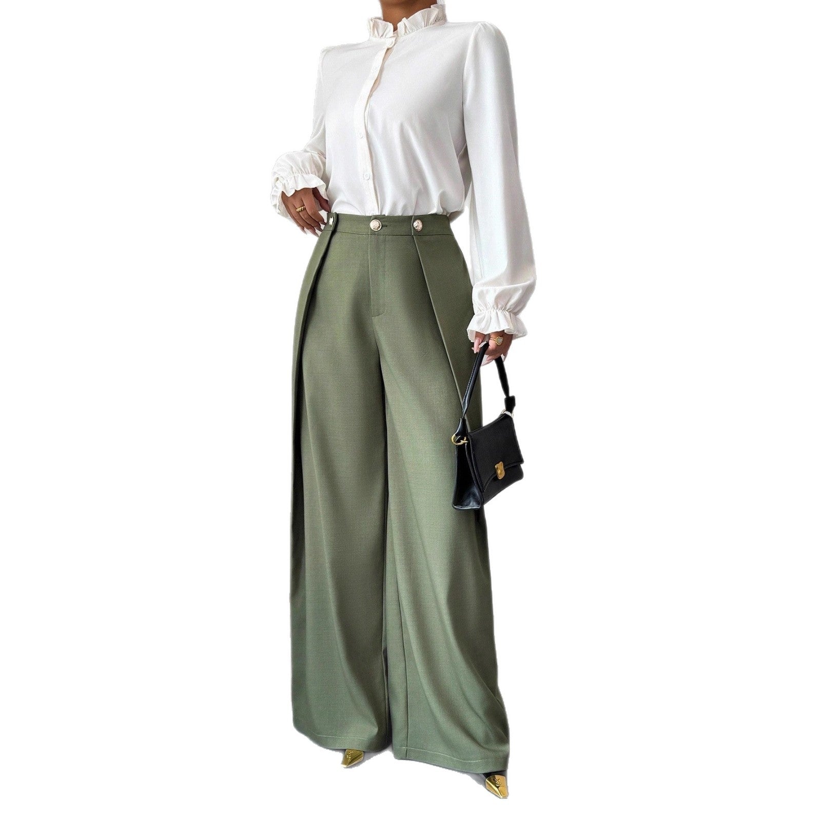 Damen elegante, hochgeschnittene Stoffhose mit Seitenschlitzen Sovae