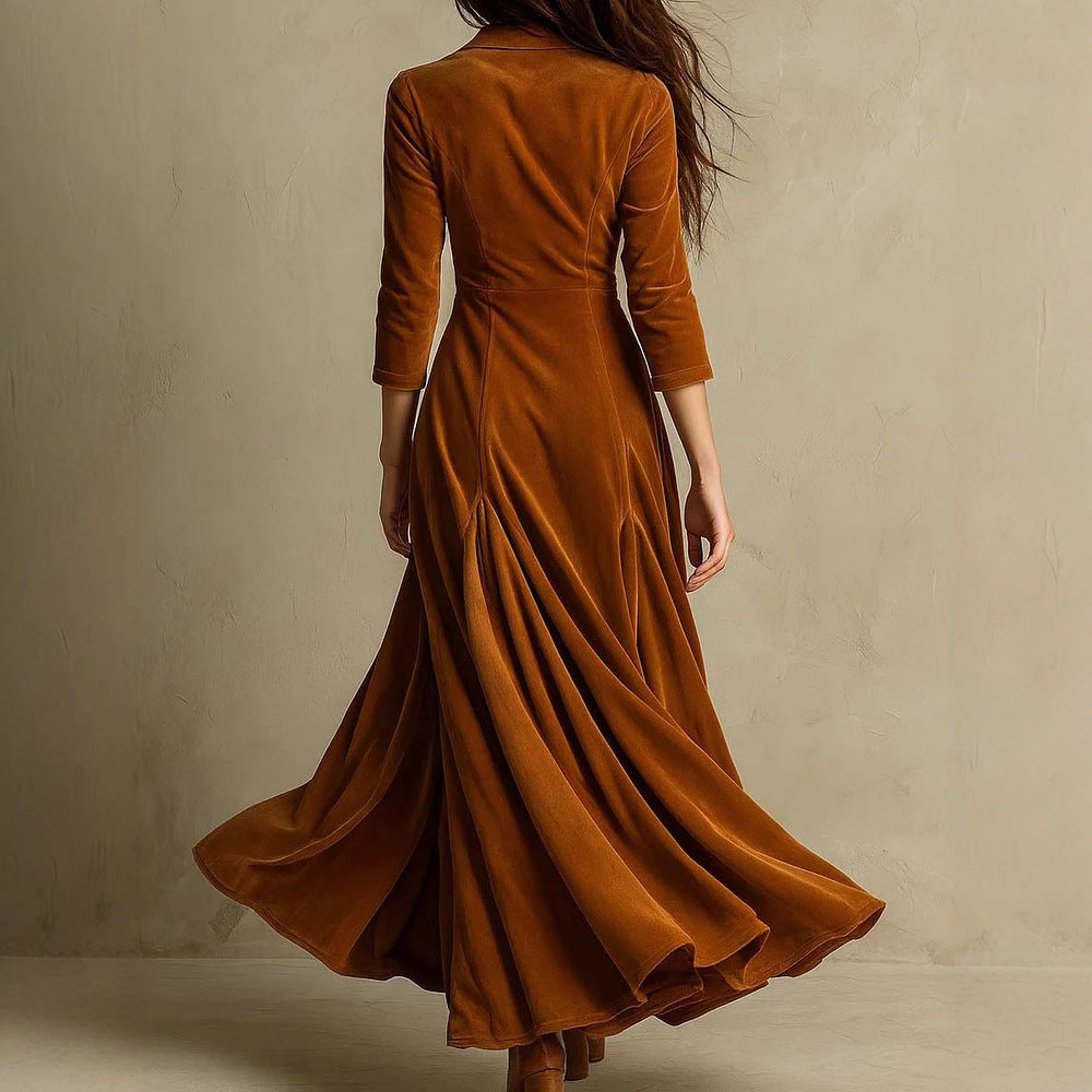 Damen elegantes Knielanges Kleid mit tailliertem Schnitt und Knopfdetails Sovae
