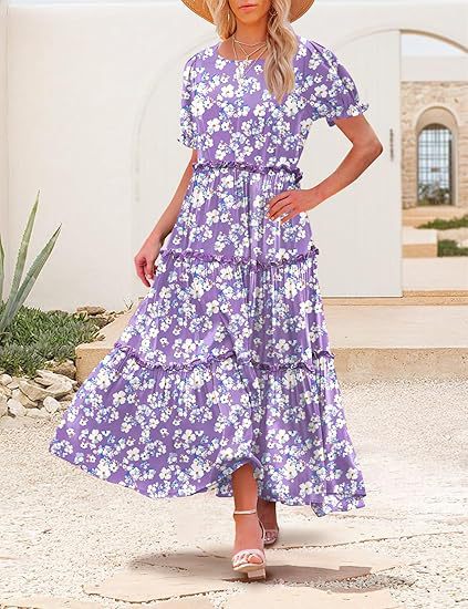 Damen Maxikleid mit floralen Rüschendetails und weitem Rock Sovae
