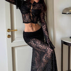 Damen Spitzen-Crop-Top mit verspieltem Schnürdetails und langen Ärmeln Sovae