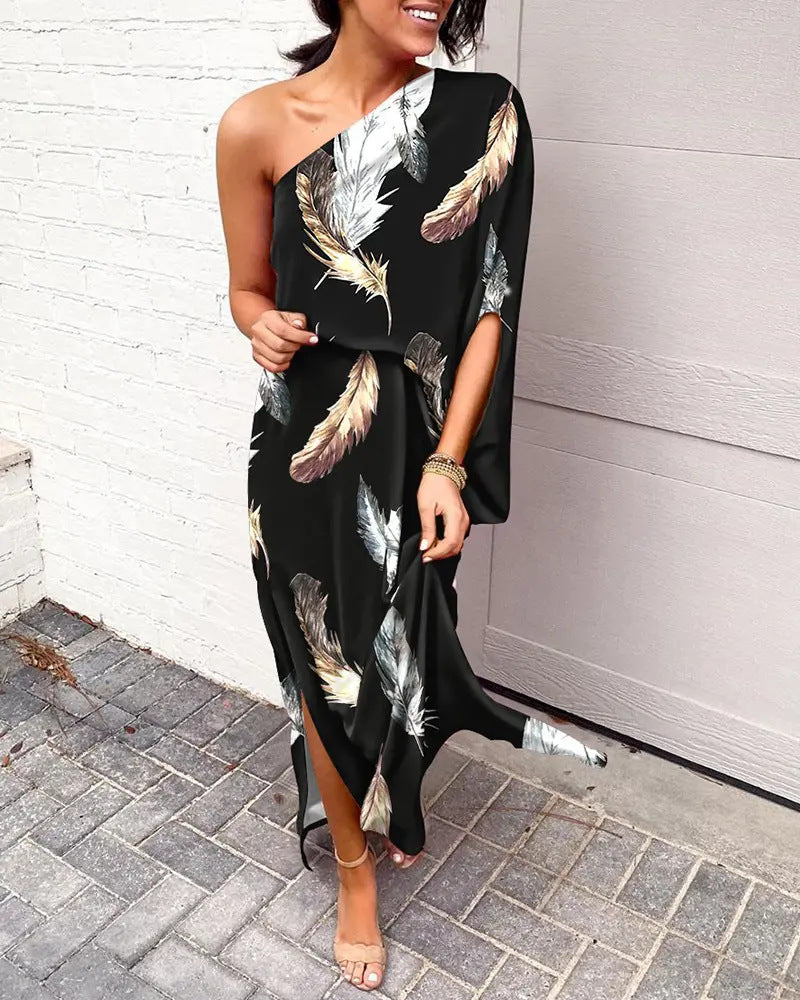 Damen asymmetrisches Maxikleid mit floralem Design Sovae