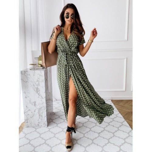Damen Maxikleid mit schmeichelndem V-Ausschnitt und seitlicher Schlitze Sovae