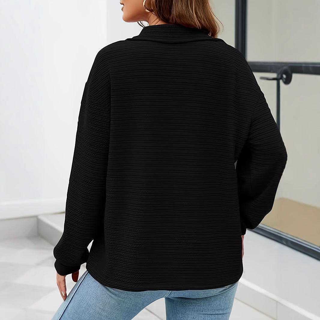 Damen lockerer Stehkragenpullover mit Reißverschluss Sovae