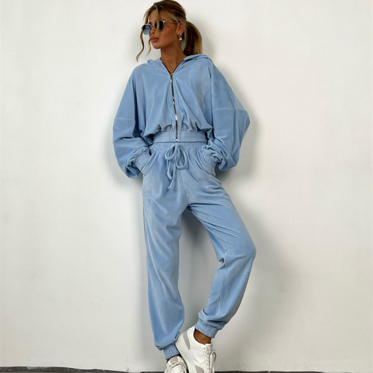 Damen Luxuriöses Fleece-Loungewear-Set mit Reißverschluss Sovae