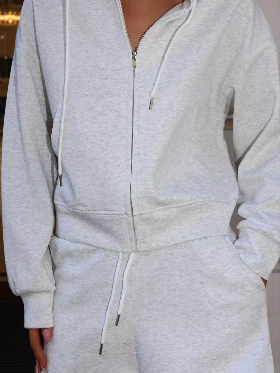 Damen sportliches Cropped Hoodie und Shorts Set Sovae