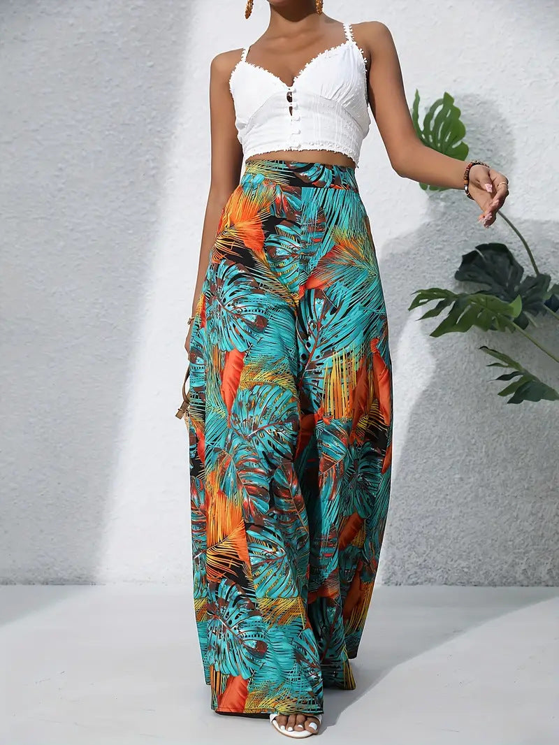 Damen Maxi-Rock mit tropischem Blattmuster Sovae
