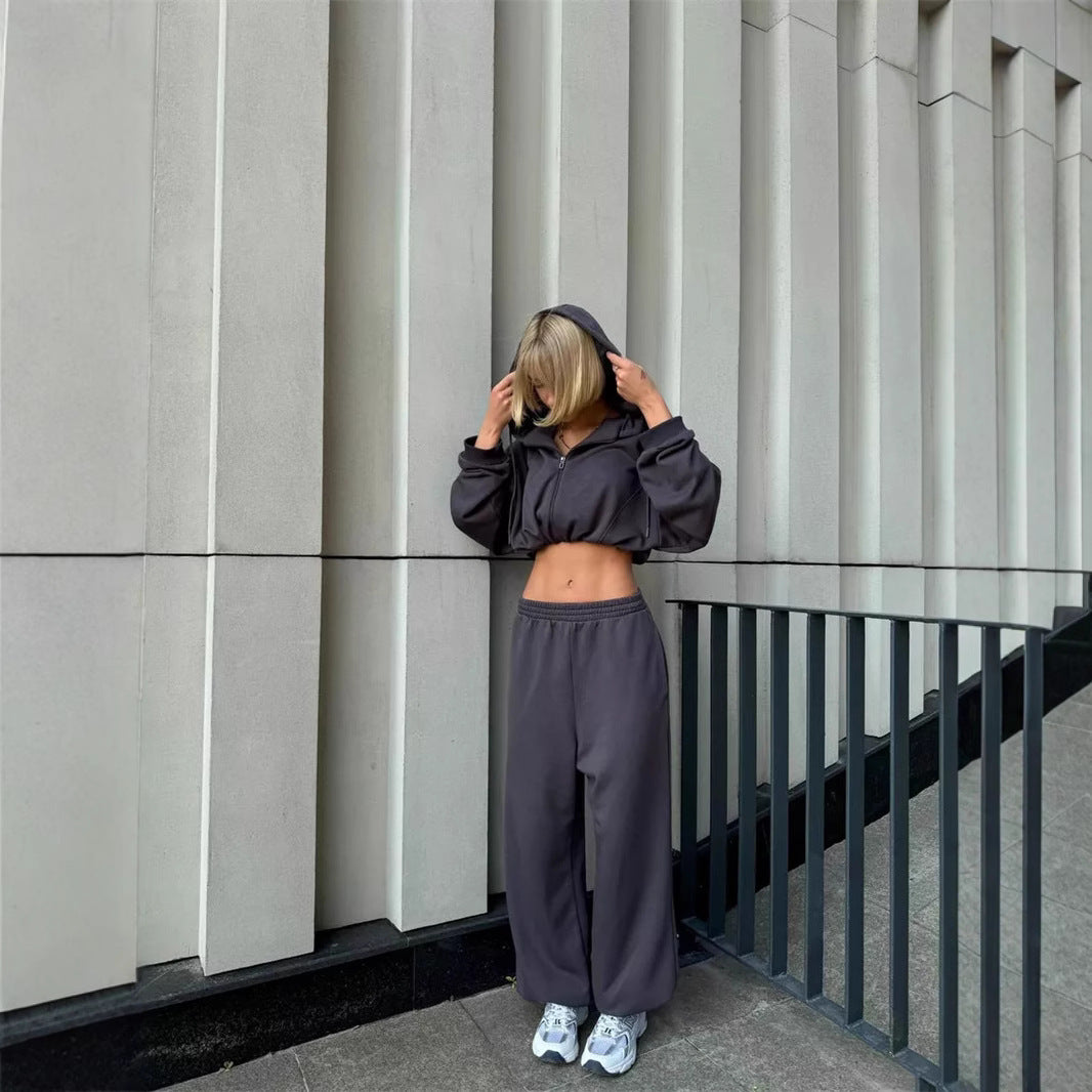 Damen sportlicher Kapuzenpullover und weite Freizeithose Set Sovae