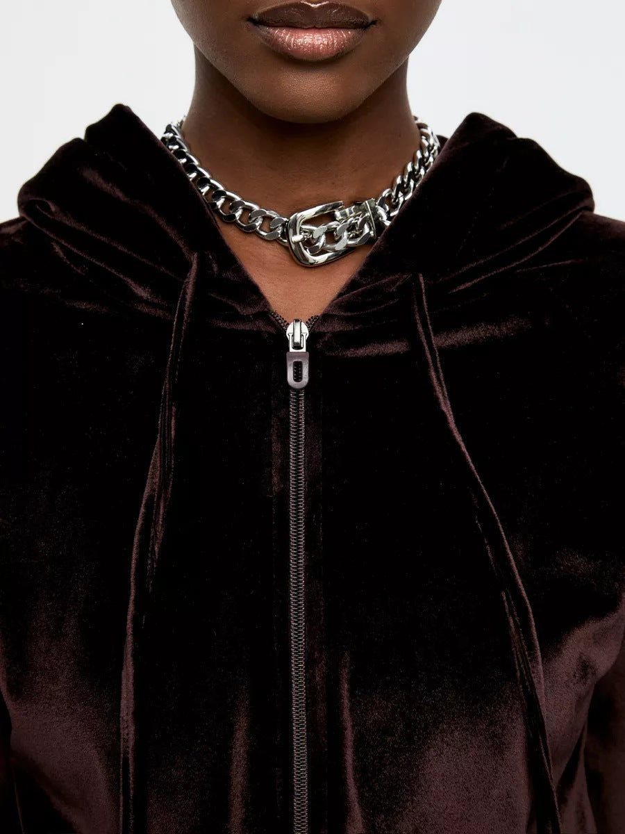 Damen Velours-Lounge-Set mit Kapuze Sovae