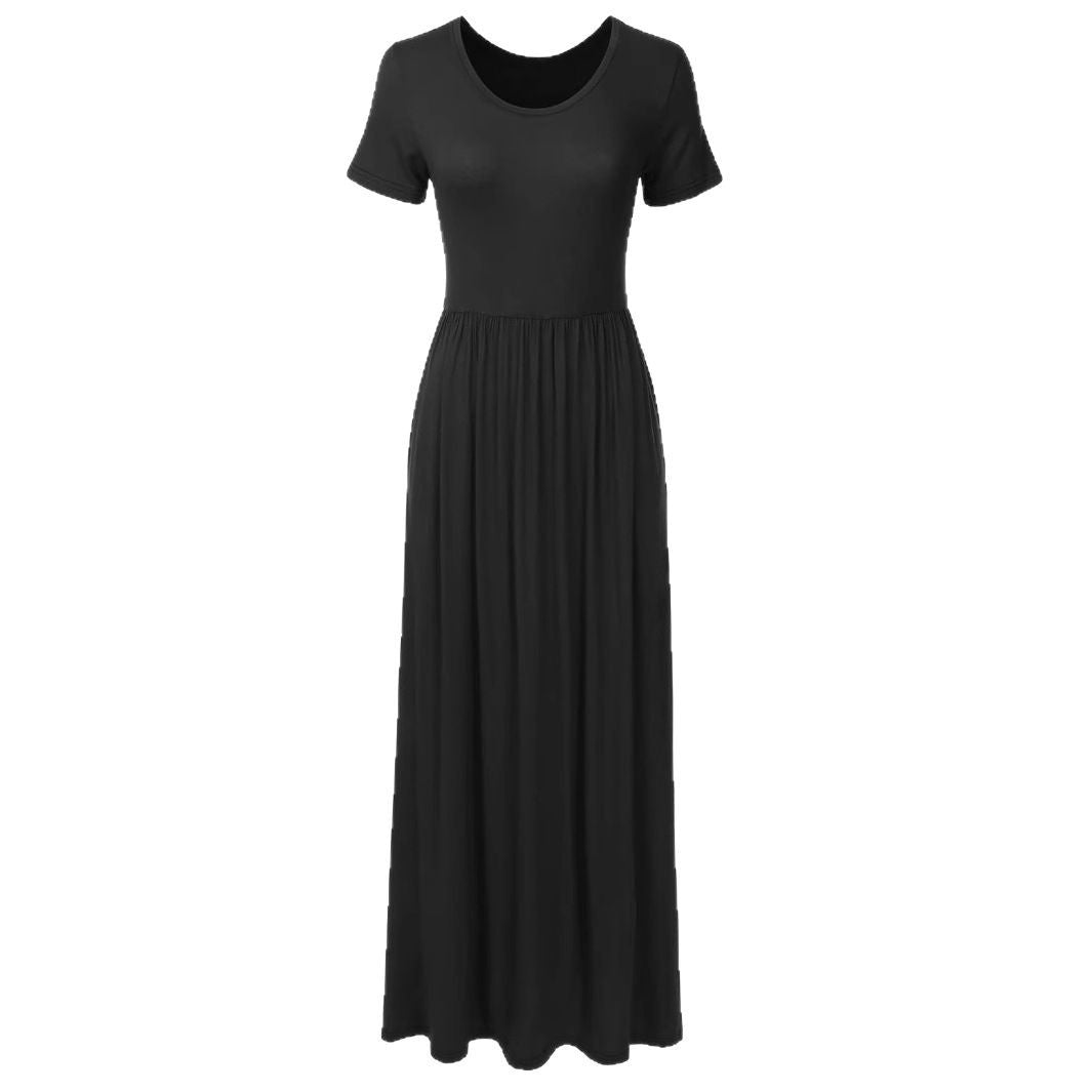 Damen Komfortables Maxikleid mit kurzen Ärmeln und elastischer Taille Sovae