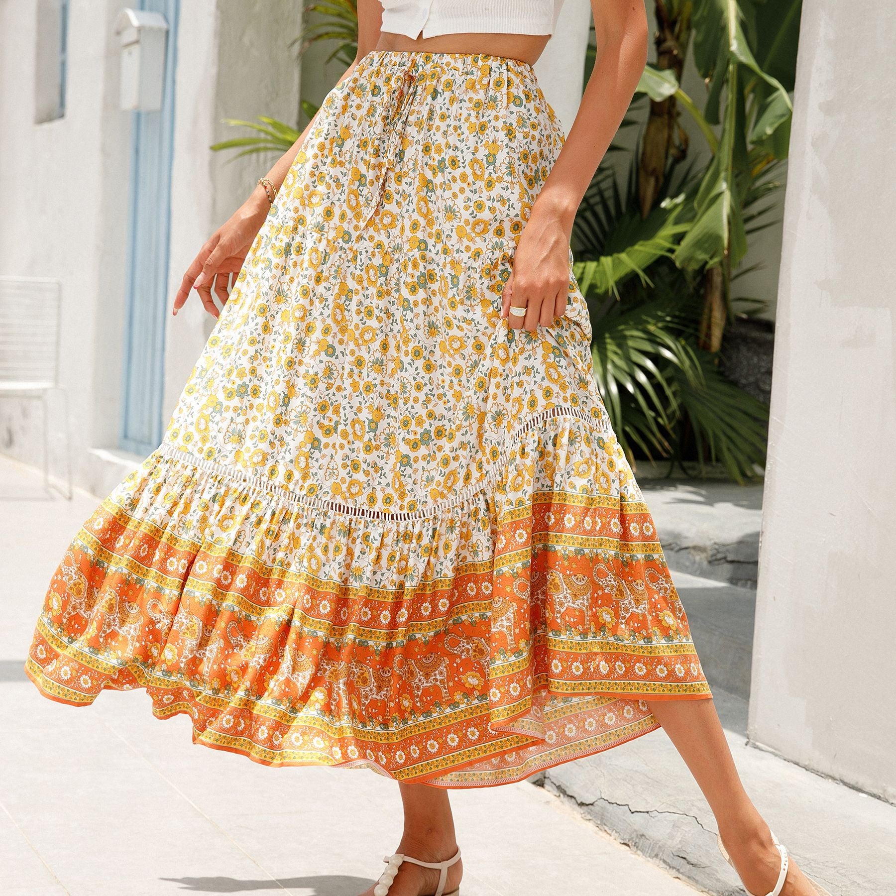 Damen Maxirock mit buntem Blumenmuster Sovae