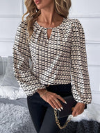 Damen Bluse mit geometrischem Muster und ballonförmigen Ärmeln Sovae