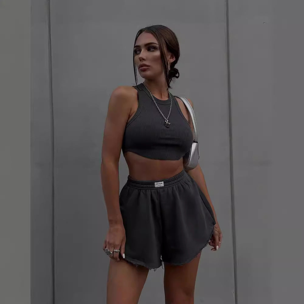 Damen modisches Sportoberteil und lässige Shorts Set Sovae