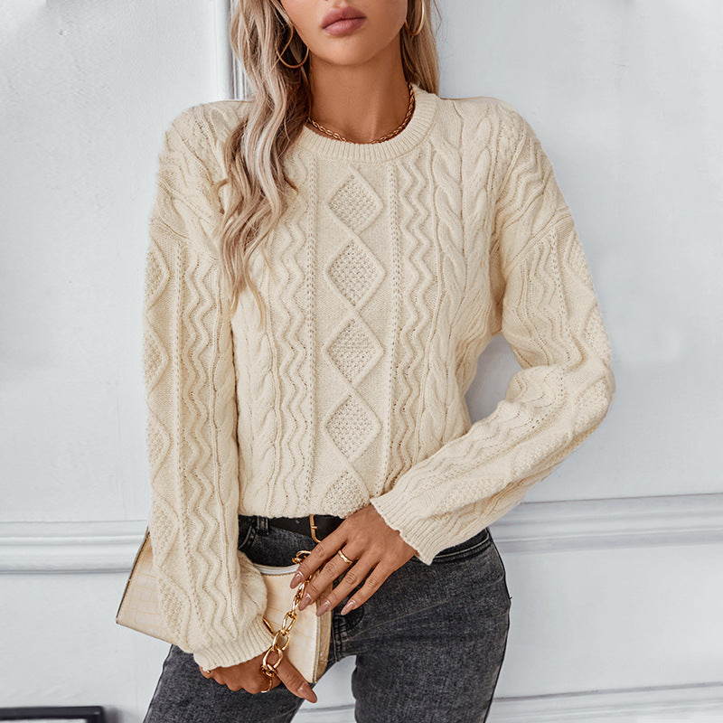 Damen Grobstrickpullover mit strukturiertem Zopfmuster Sovae