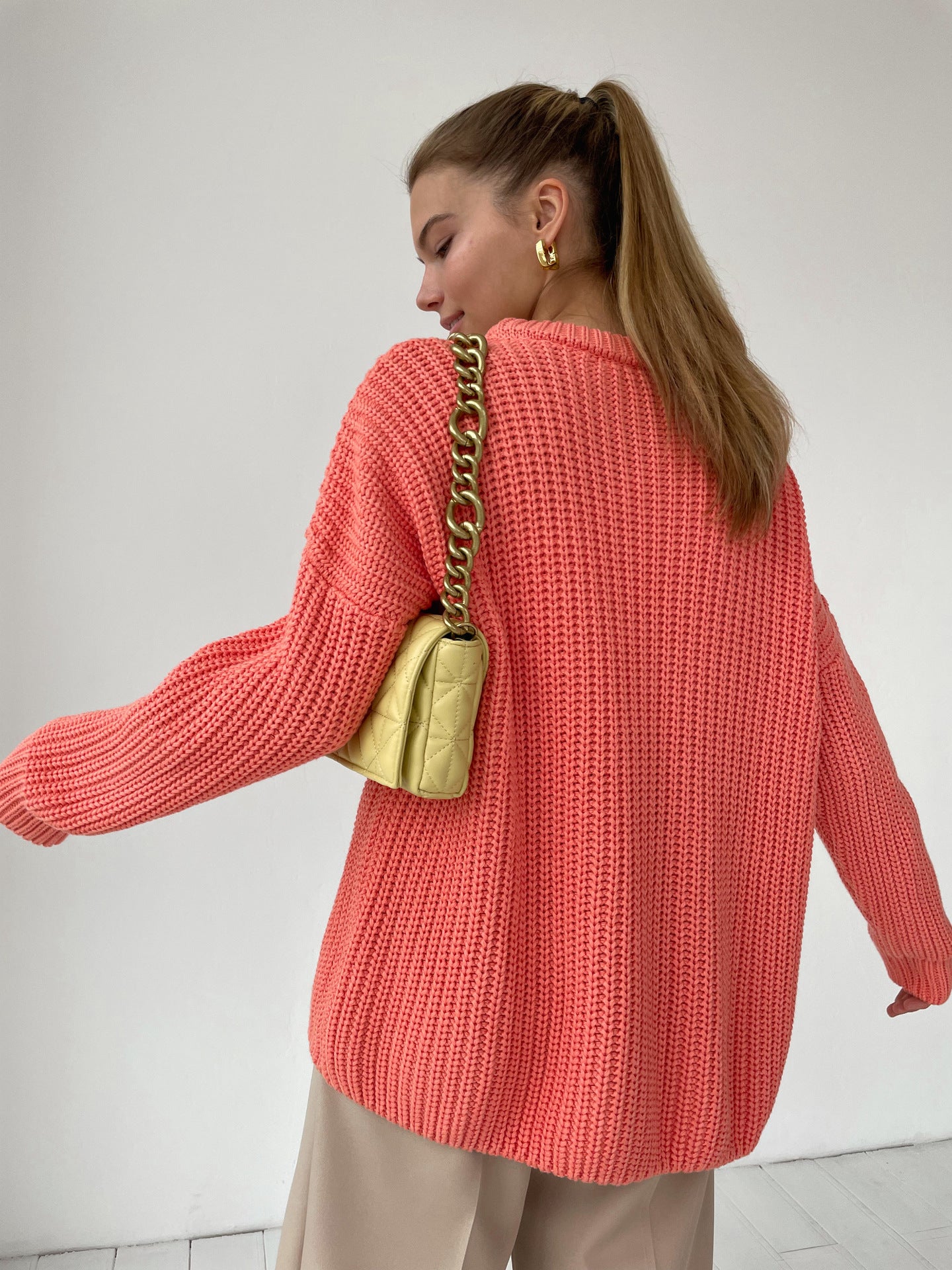 Damen lässiger Strickpullover mit strukturierter Mascheninterpretation und weitem Schnitt Sovae