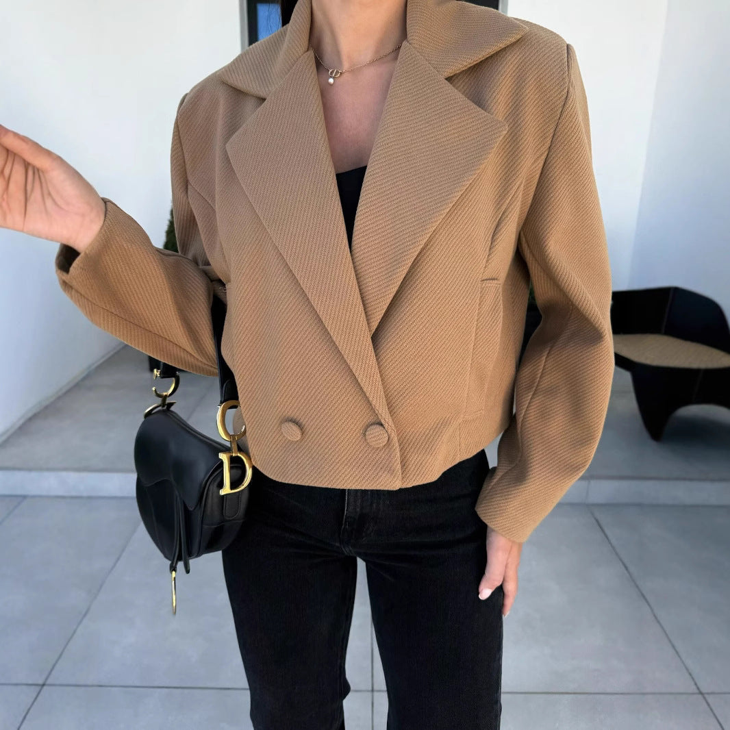 Damen Elegante kurze Blazerjacke mit doppelten Knöpfen und breitem Revers Sovae