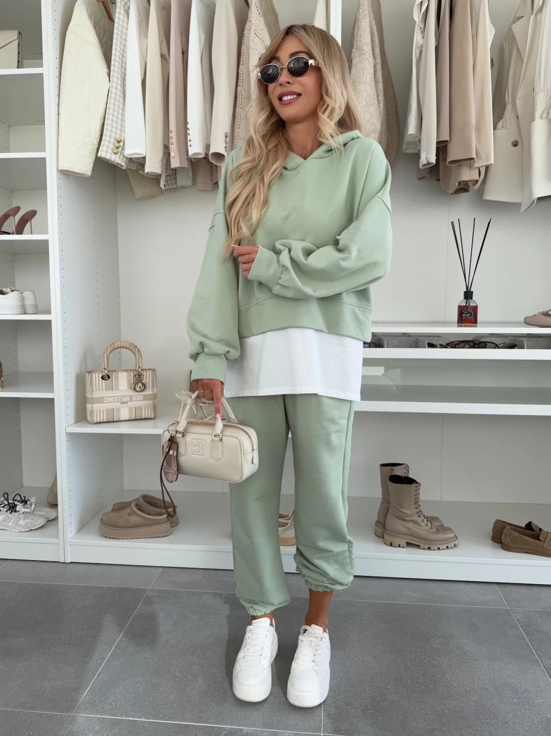 Damen lässiger Oversized Hoodie mit elastischem Bund und weiten Jogginghose Set Sovae
