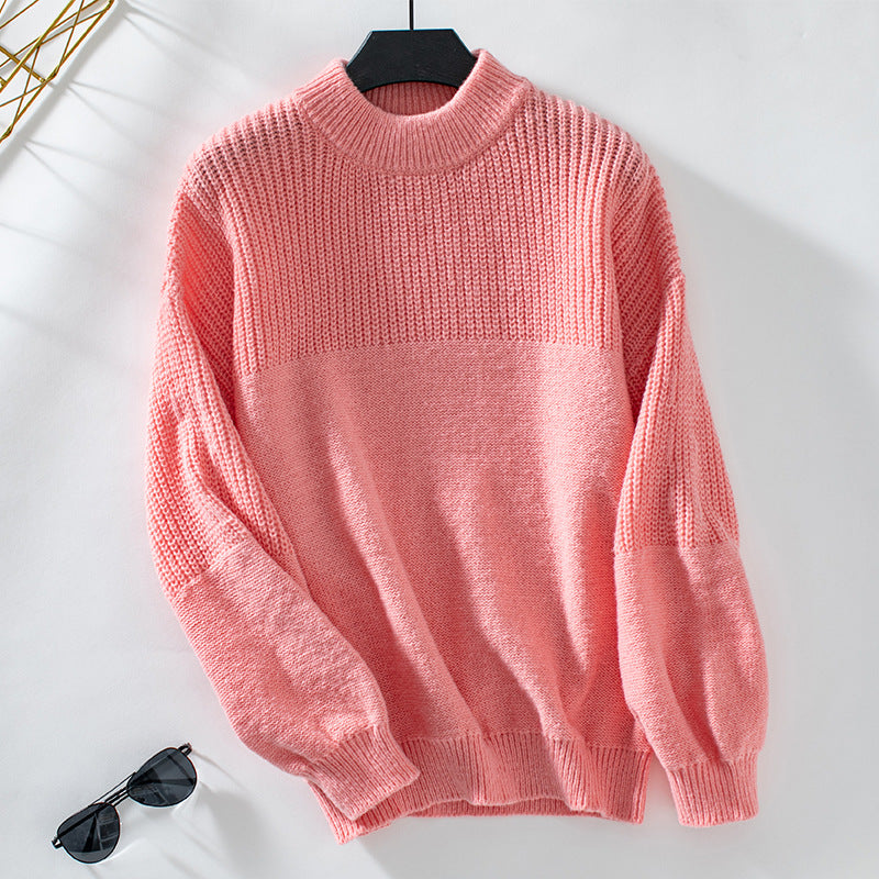 Damen lässiger Pullover mit hohem Kragen und modernem Strukturstrick Sovae