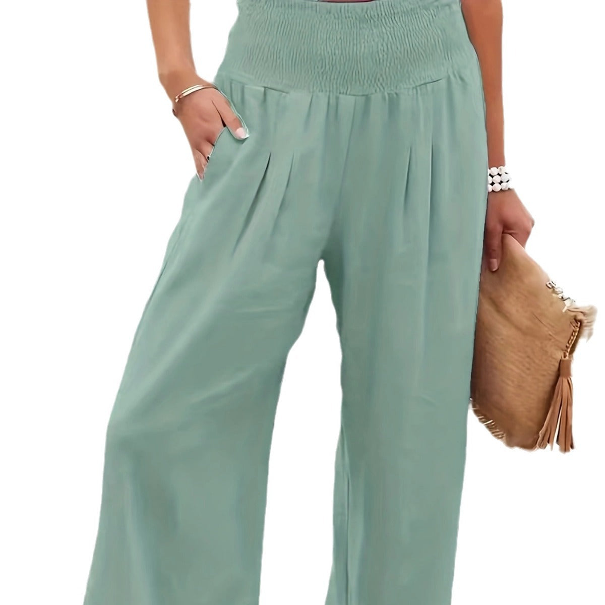 Damen Weite Leinenhose mit Elastikbund Sovae