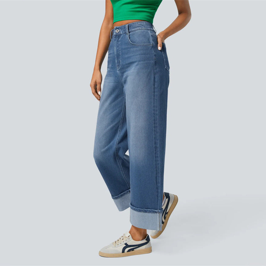 Damen Moderner High-Waist Culotte Jeans Sovae