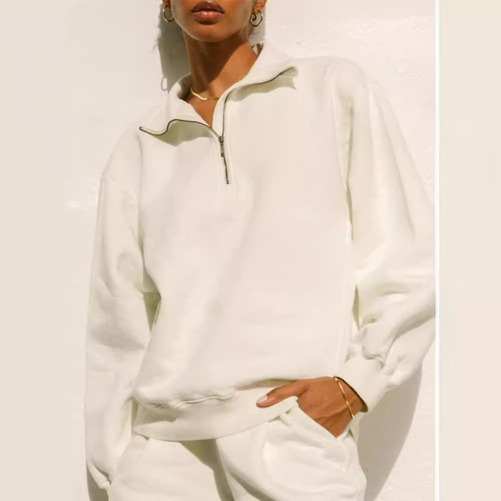 Damen lässiger Zip-Pullover mit hohem Kragen und weitem Schnitt Sovae