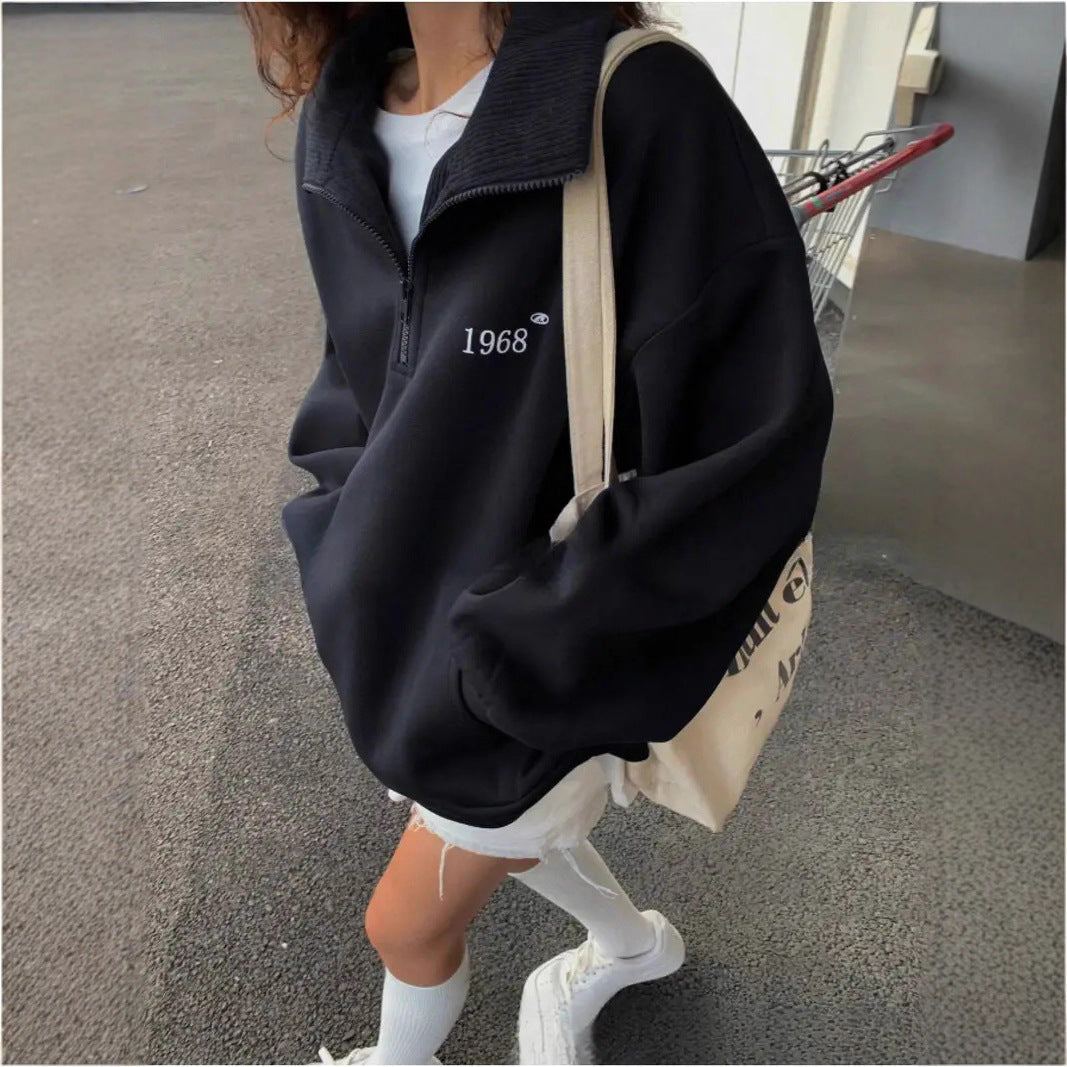 Damen Oversized Fleece-Hoodie mit hohem Kragen Sovae