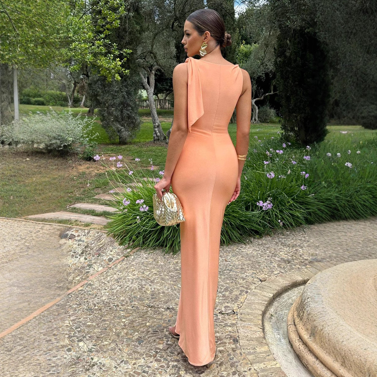 Damen elegantes Maxikleid mit asymmetrischem Träger Sovae