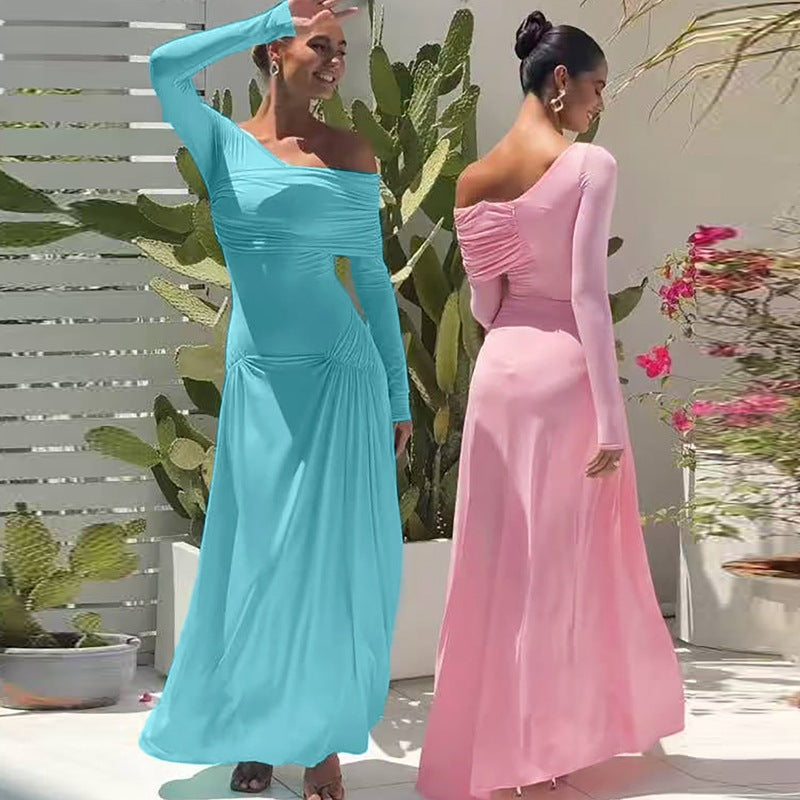 Damen Elegantes Maxikleid mit asymmetrischem Design und Raffungen Sovae