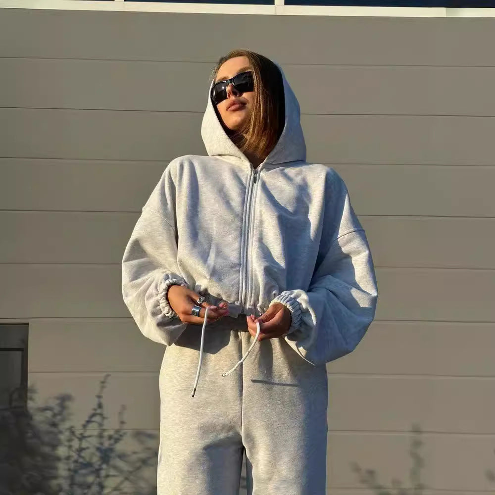 Damen lässiger Kapuzenpullover mit kurzem Schnitt und elastischem Bund Sovae