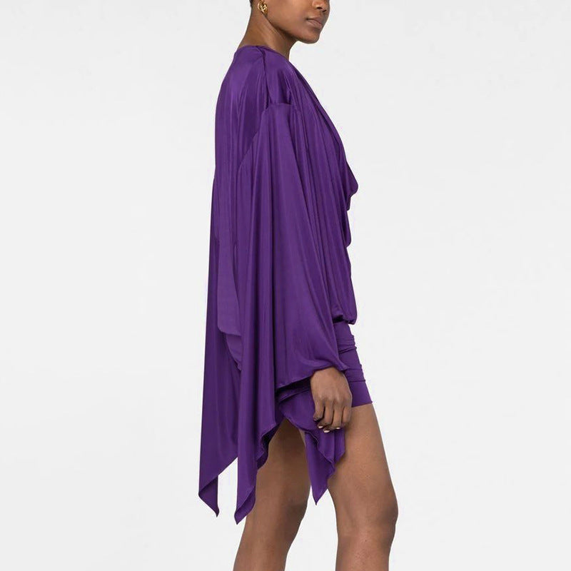 Damen elegantes Drapiertes Kleid mit asymmetrischem Saum Sovae