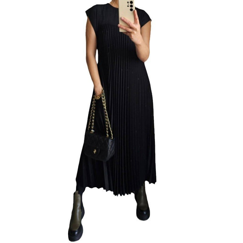 Damen Plissee Maxikleid mit seitlichen Taschen Sovae