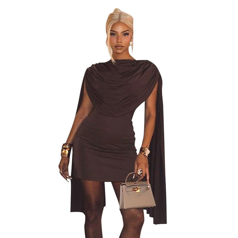 Damen elegantes Cape-Kleid mit raffinierten Drapierungen Sovae