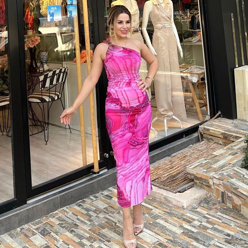 Damen Elegantes Ein-Schulter-Maxikleid mit raffinierten Falten Sovae