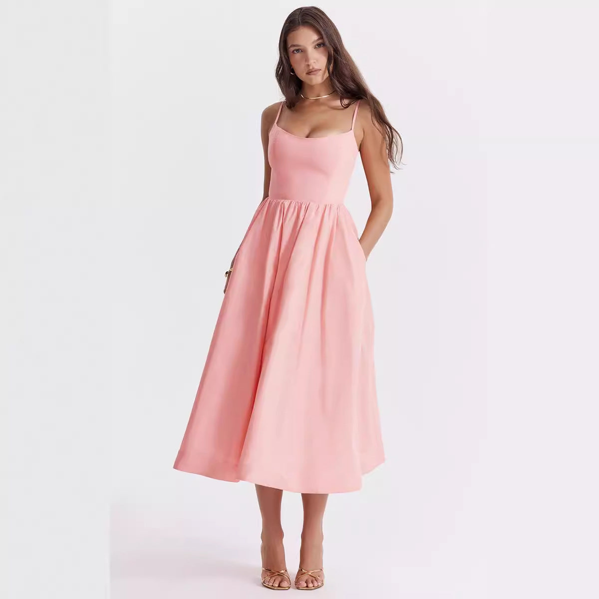 Damen Maxikleid mit floralem A-Linien-Schnitt und zarten Spaghettiträgern Sovae
