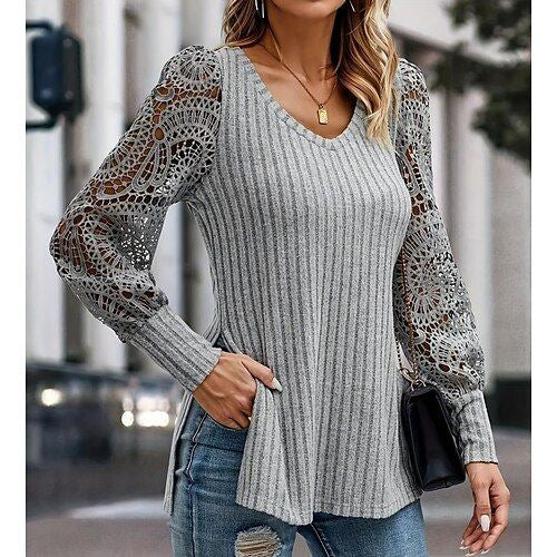 Damen Strickpullover mit raffinierten Spitzenärmeln Sovae